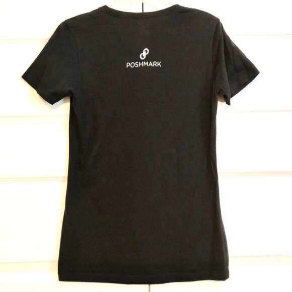 POSHMARK Poshaholic Logo Graphic Tee Short Sleeve Fitted T-Shirt Black L - Picture 2 of 4